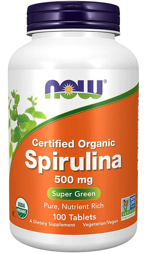 Spirulina 500mg 100 Tbts Orgânica Now Foods Importado