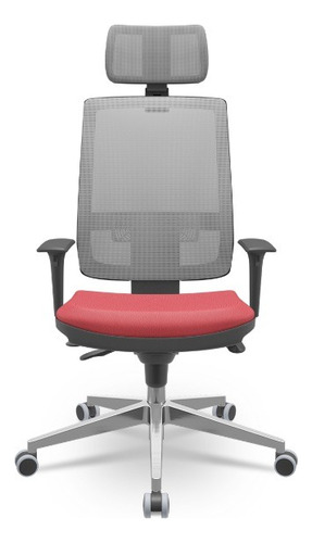 Cadeira Presidente Brizza Cinza Aluminio Slider Vermelha T33