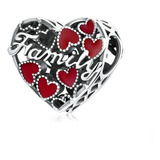 Charm Corazón Familia Plata Fina 925 Para Pandora + Regalo