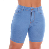 Bermuda Jeans Preto Feminino Modela Bumbum Cintura Alta
