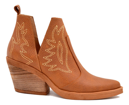 Bota Texana Mujer Botita Zapato En Punta  Taco Cuero 1703gr
