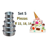 Moldes Pastel Repostería Set 5pzs  Alumnio 22, 18 Y 14 Cm 