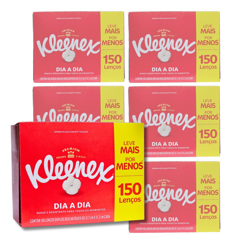 Kit 6 Caixas De Lenço De Papel Kleenex C/ 150 Lenços Suave