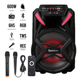 Parlante Portátil Karaoke 15 Bluetooth Led + 2 Micrófonos Color Negro