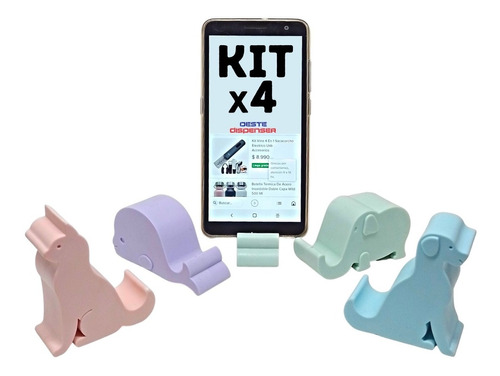 Soporte Apoya Porta Celular De Animales Kit X 4 Color Pastel