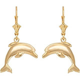 Aretes Colgantes Con Diseño De Delfín Salto En Oro De 14 K