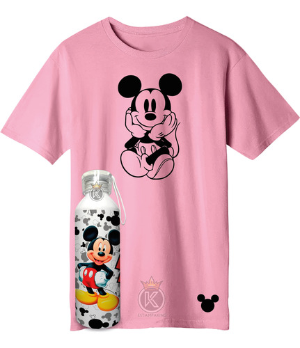Polera Mickey Mouse + Botella En Aluminio 750ml -estampaking