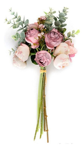 Jarrón Vintage Rose Bouquet Con Flores Artificiales Y Eucali