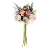 Jarrón Vintage Rose Bouquet Con Flores Artificiales Y Eucali