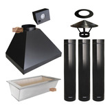 Kit Coifa Preta 90cm + Chaminé 3m+ Iluminação + Braseiro