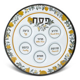 Zion Judaica Elegante Plato De Seder De Pesaj Dorado Y Plate