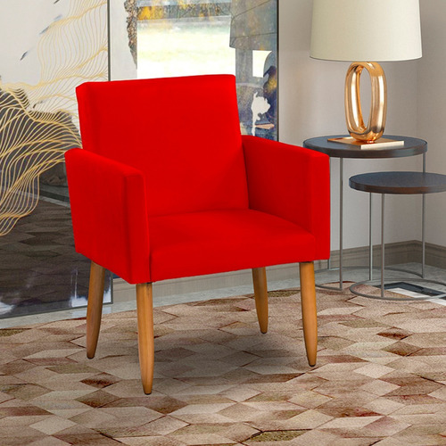 Poltrona Decorativa Cadeira Para Sala Escritório Pé Palito Cor Vermelho Desenho Do Tecido Suede
