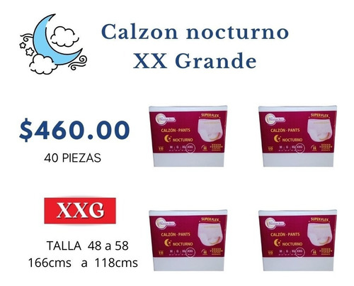 Calzon Desechable   Adulto  Nocturno Talla  Xxl  40 Piezas C