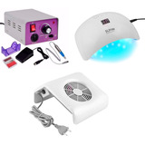 Kit Unha De Gel Acrigel Motor Cabine48w Led Uv  Aspirador Pó