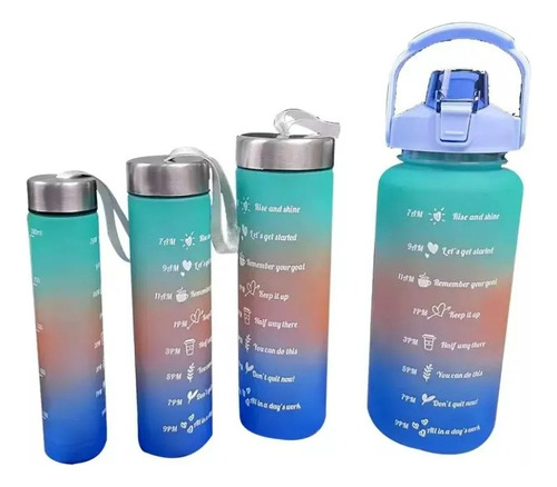 Termo Botella Agua Motivacional Set X 4 Unidades Stickers