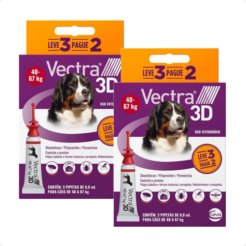 2 Vectra 3d Antipulgas E Carrapatos Ceva Para Cães 40 A 67kg