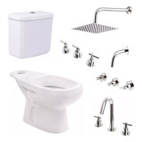 Set Baño Grifería Aqualaf + Sanitarios Inodoro Mochila Roca