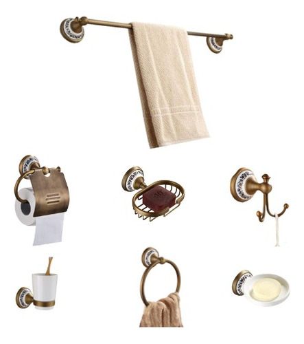 Set Accesorios Para Baño De Diseño Bronce Vintage Cerámica