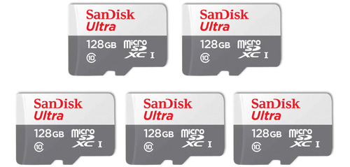 Kit 5 Cartão Memória Micro Sd Sandisk 128gb Classe 10 Ultra