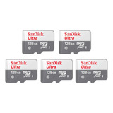 Kit 5 Cartão Memória Micro Sd Sandisk 128gb Classe 10 Ultra