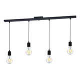 Colgante 4 Luces Simple Regleta Negro Vintage Apto Led E27