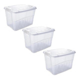 Kit 3 Organizador Grande Transparente 56 Litros Bau Atacado