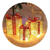 X3 Cajas De Regalo Decorativas Luz Led Adorno Árbol Navidad
