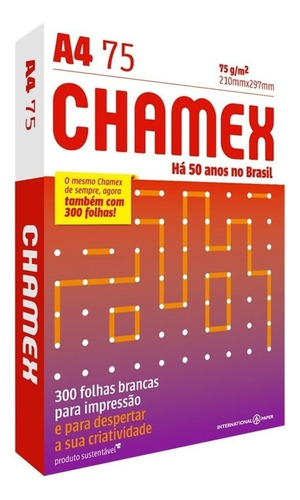 Papel Sulfite A4 Chamex 300 Folhas Premium 75g 210x297mm