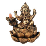 Incensário Lorde Ganesha Cascata Flor De Lótus Híndu Resina