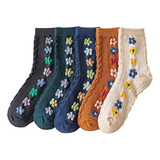 5 Pares De Calcetines Femeninos, Invierno, Flores, Calor