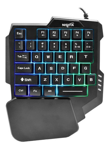 Teclado De Una Mano Gamer Nisuta Nskbg35 Color Negro Con Luz Rgb