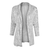 Saco Blazer Mujer Tipo Cárdigan Moda Brillos Lentejuelas