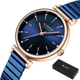 Relojes De Cuarzo Impermeables Simples De Acero Inoxidable C Color De La Correa Azul