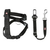 Cinturon De Seguridad + Arnes Para Perros Talle M Trixie Color Negro