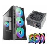 Gabinete Gamer Vidro + Kit 3 Fan Argb + Fonte Atx 600w