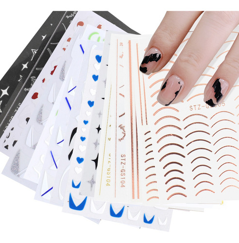 1082pcs Decoración Uñas Stickers Nail Tattoo Línea Oro/plata