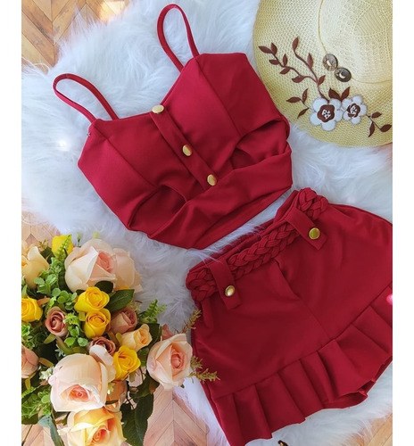 Conjunto Feminino Short Saia Justa Cropped Top Bojo Pitt C02