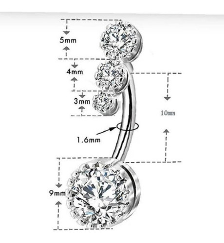 Piercings Umbigo Invertido Pedras Em Zircônia 