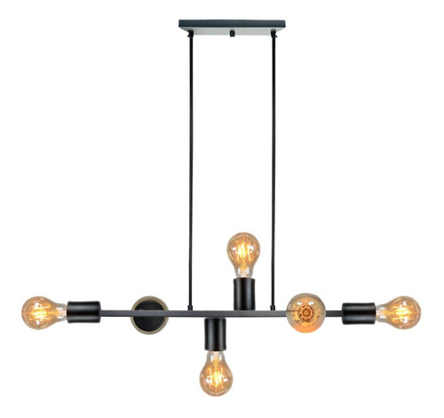 Luminária Pendente Retro Industrial Trilho Six Dourado E27