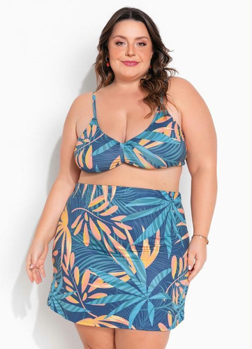 Saída De Praia Plus Size Folhagem Tropical