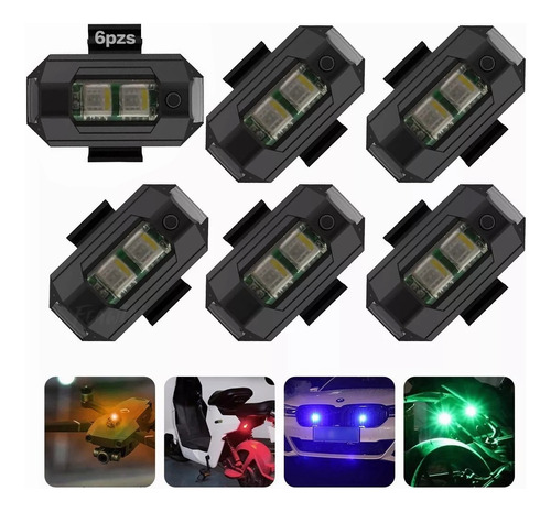 6 Luces Mini Luz Led Estrobo Para Bicicleta Moto 7 Colores