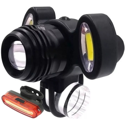 Kit Farol Bike 3 Focos Led E Sinalizador Recarregável Mtb