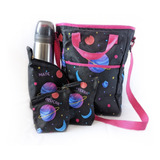 Bolso + Set Matero De Tela Estampado Forrado, Base Rigida 