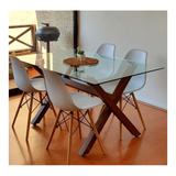 Comedor Xbrown Vidrio 140x90 + 4 Sillas Eames