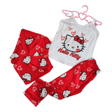 Pijama Kitty Corazones Roja 3p Blusa Tirantes Short Pantalón