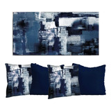 Quadro Abstrato Azul Marinho 55x100 + 4 Capas De Almofada