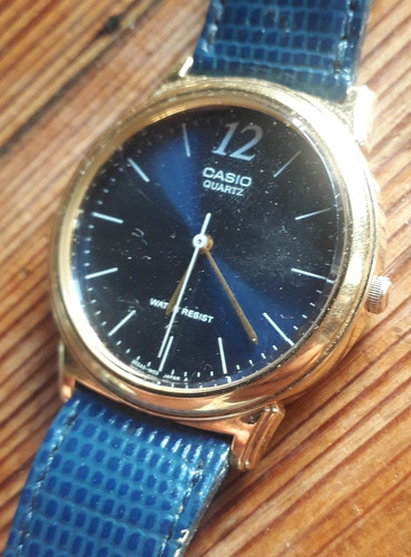 Casio Quartz Wr 50 Metros Azul Dorado 35 Mm