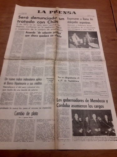 Tapa Diario Prensa 22 01 1982 Beagle Borges Mendoza Córdoba 