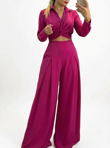 Traje De Pantalón Elegante, Chaqueta Y Pantalones Anchos