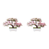 2x Plantas Artificiais, Bonsai, Vaso De Árvore Pequeno, Flor